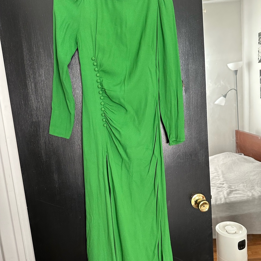 Reformation Emerald Green Long Sleeve Maxi Dress with Button Accents
